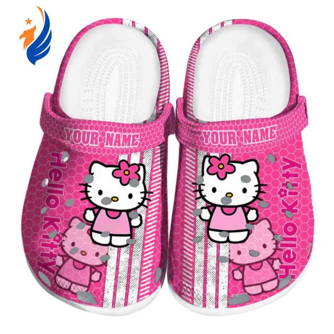 Custom Name Hello Kitty Contrasting Stripes Clogs For Kids And Adults Custom Name Hello Kitty Contrasting Stripes Clogs For Kids And Adults