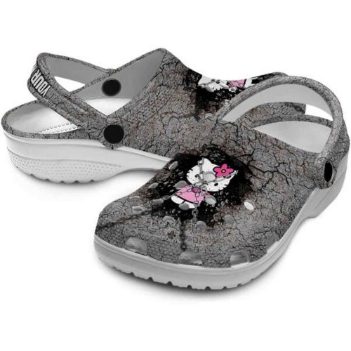 Custom Name Hello Kitty Cracked Ground Texture Clogs For Kids And Adults