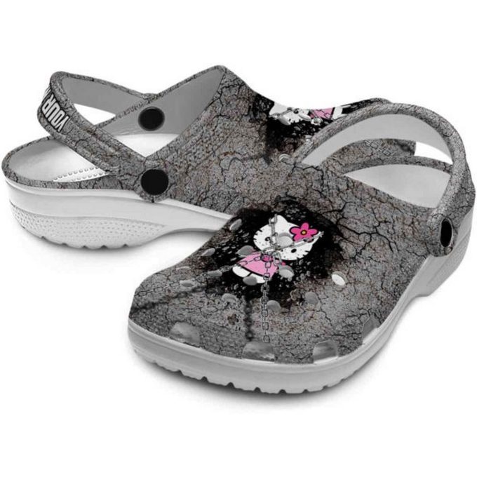 Custom Name Hello Kitty Cracked Ground Texture Clogs For Kids And Adults