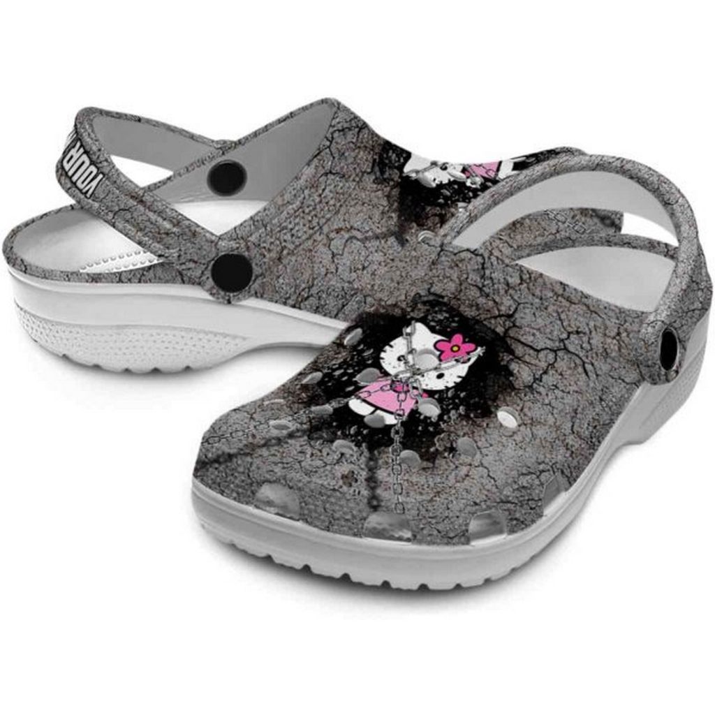 Custom Name Hello Kitty Cracked Ground Texture Clogs For Kids And Adults Custom Name Hello Kitty Cracked Ground Texture Clogs For Kids And Adults