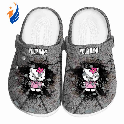 Custom Name Hello Kitty Cracked Ground Texture Clogs For Kids And Adults