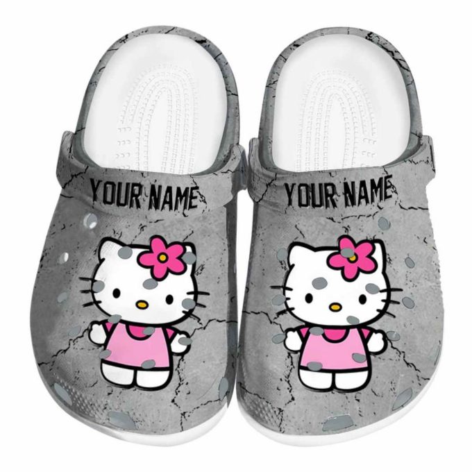 Custom Name Hello Kitty Cracked Texture Clogs For Kids And Adults