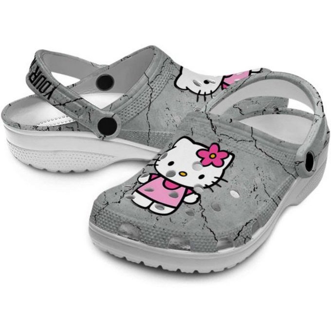 Custom Name Hello Kitty Cracked Texture Clogs For Kids And Adults