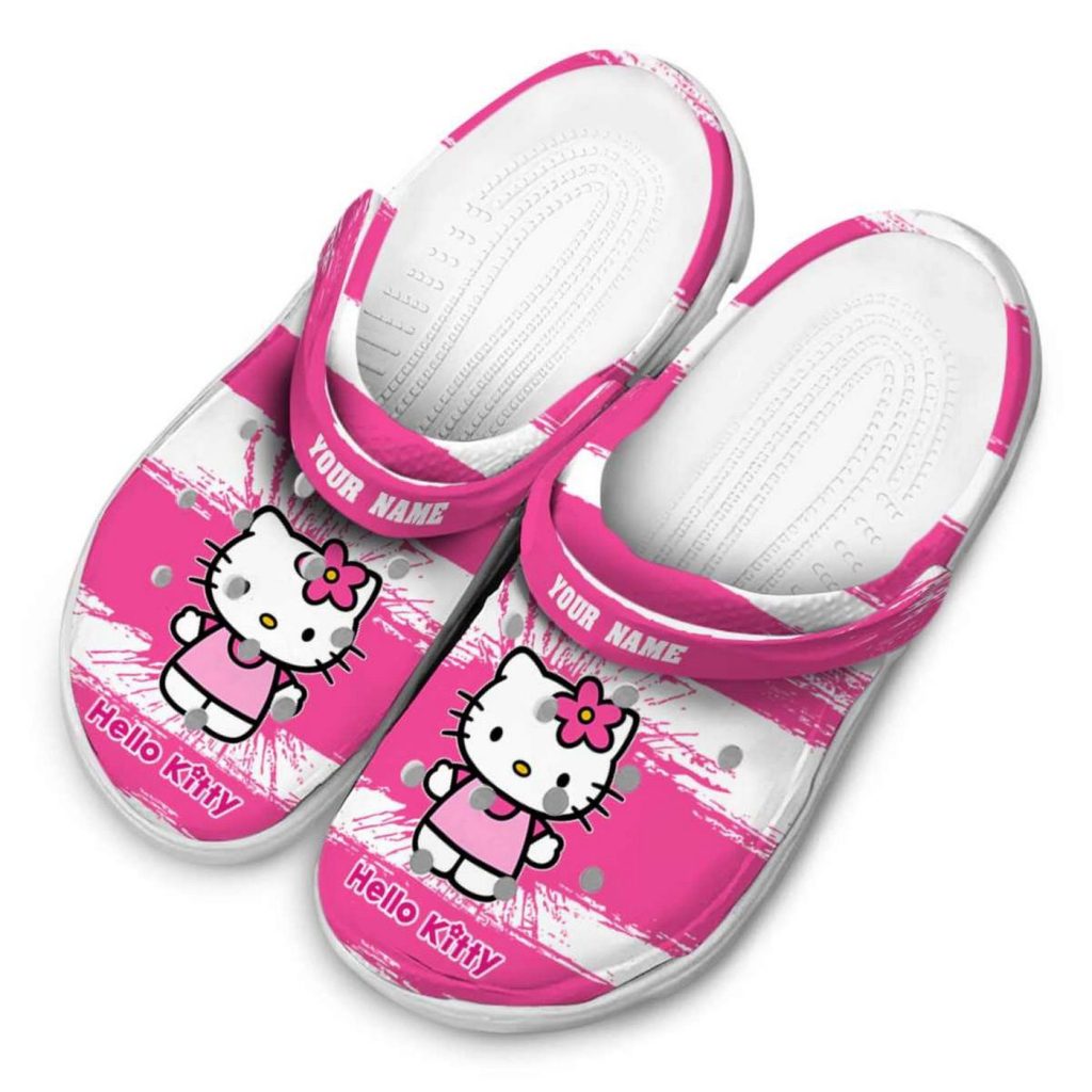Custom Name Hello Kitty Paint Splater Graphics Clogs For Kids And Adults Custom Name Hello Kitty Paint Splater Graphics Clogs For Kids And Adults