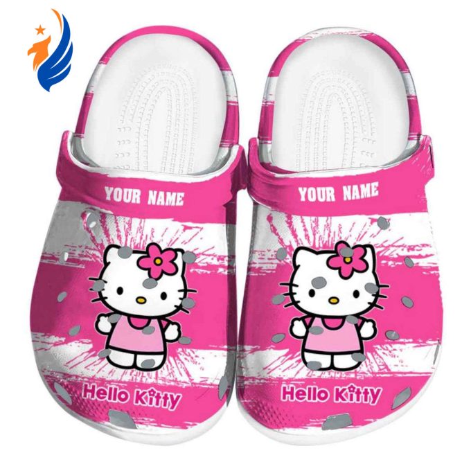 Custom Name Hello Kitty Paint Splater Graphics Clogs For Kids And Adults Custom Name Hello Kitty Paint Splater Graphics Clogs For Kids And Adults