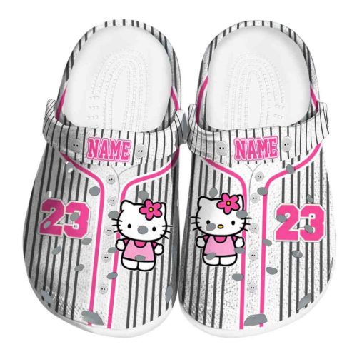 Custom Name Hello Kitty Pinstripe Pattern Clogs For Kids And Adults