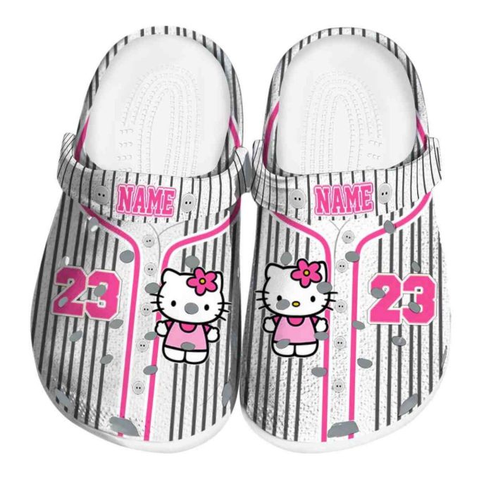 Custom Name Hello Kitty Pinstripe Pattern Clogs For Kids And Adults