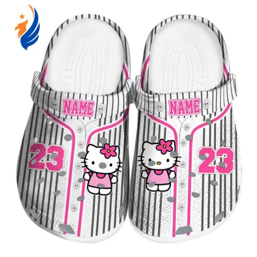 Custom Name Hello Kitty Pinstripe Pattern Clogs For Kids And Adults