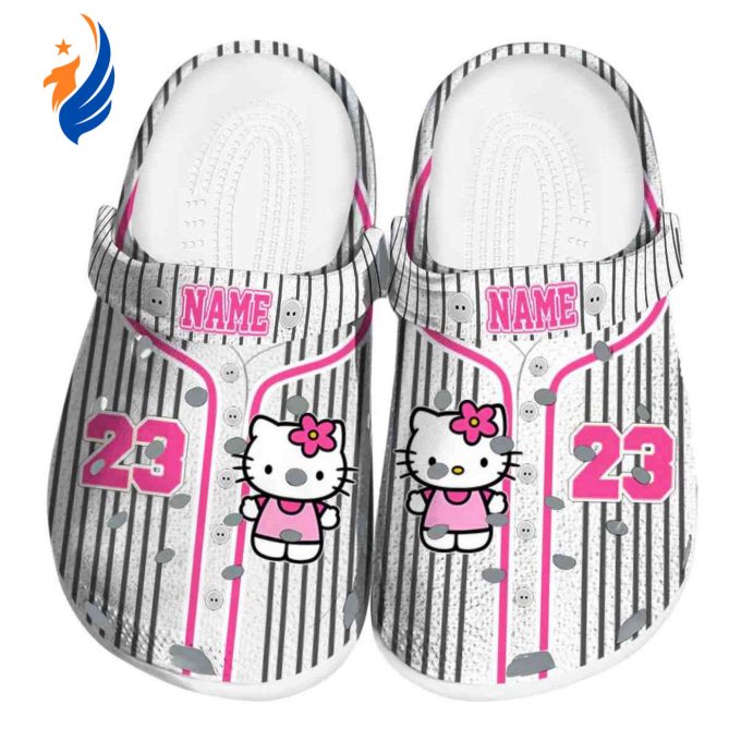 Custom Name Hello Kitty Pinstripe Pattern Clogs For Kids And Adults
