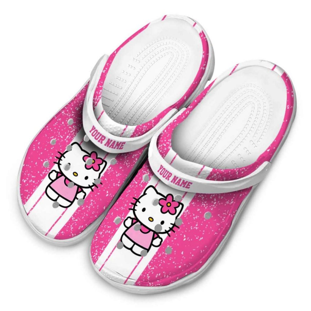 Custom Name Hello Kitty Vertical Stripes Clogs For Kids And Adults Custom Name Hello Kitty Vertical Stripes Clogs For Kids And Adults
