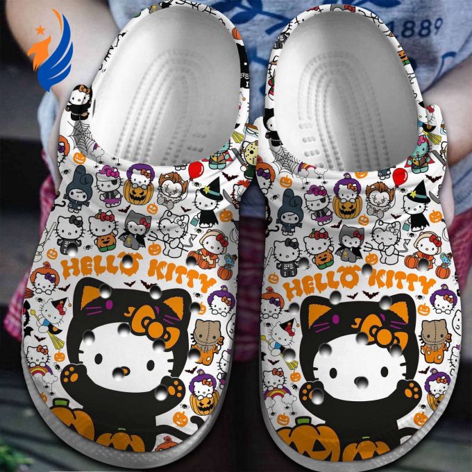 Halloween Hello Kitty And Pumkins White Clogs For Kids And Adults Halloween Hello Kitty And Pumkins White Clogs For Kids And Adults