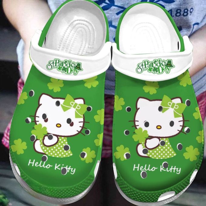 Happy Patrick Day Hello Kitty Green Cartoon Clogs For Kids And Adults