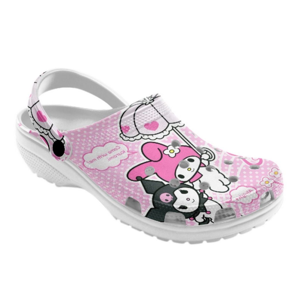 Hello Kitty Kuromi And My Melody Fly With Umbrella Clogs For Kids And Adults Hello Kitty Kuromi And My Melody Fly With Umbrella Clogs For Kids And Adults