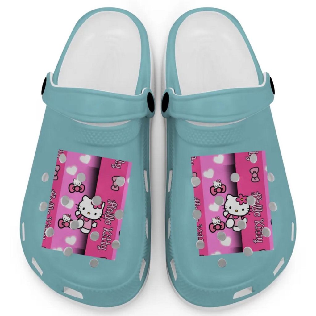Hello Kitty Pink Stripes Chalky Mint Clogs For Kids And Adults Hello Kitty Pink Stripes Chalky Mint Clogs For Kids And Adults