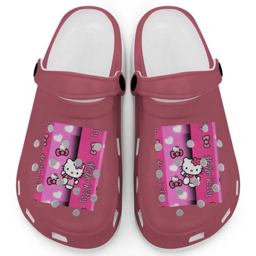 Hello Kitty Pink Stripes Crimson Clogs For Kids And Adults