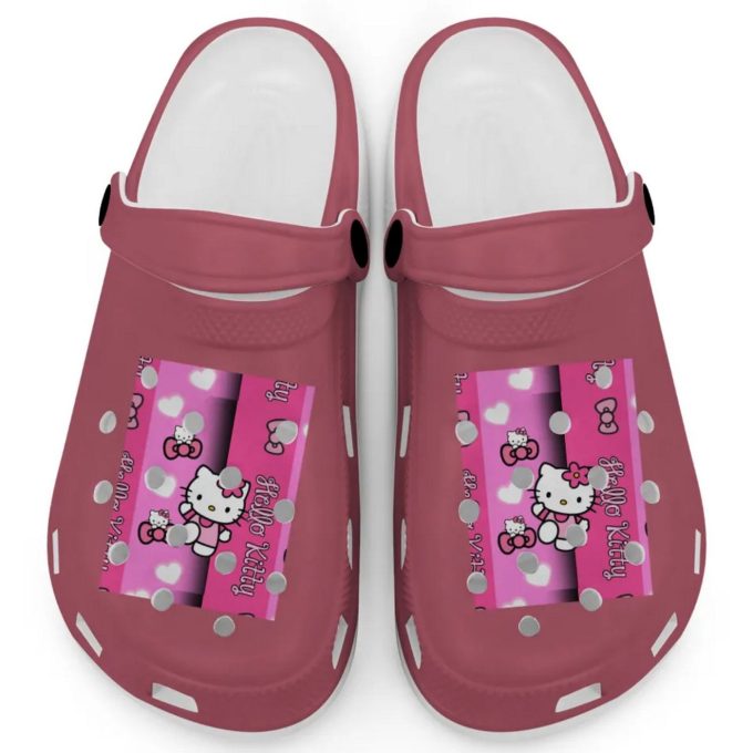 Hello Kitty Pink Stripes Crimson Clogs For Kids And Adults