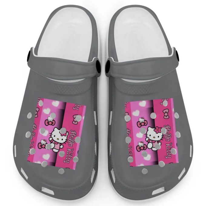 Hello Kitty Pink Stripes Grey Clogs For Kids And Adults