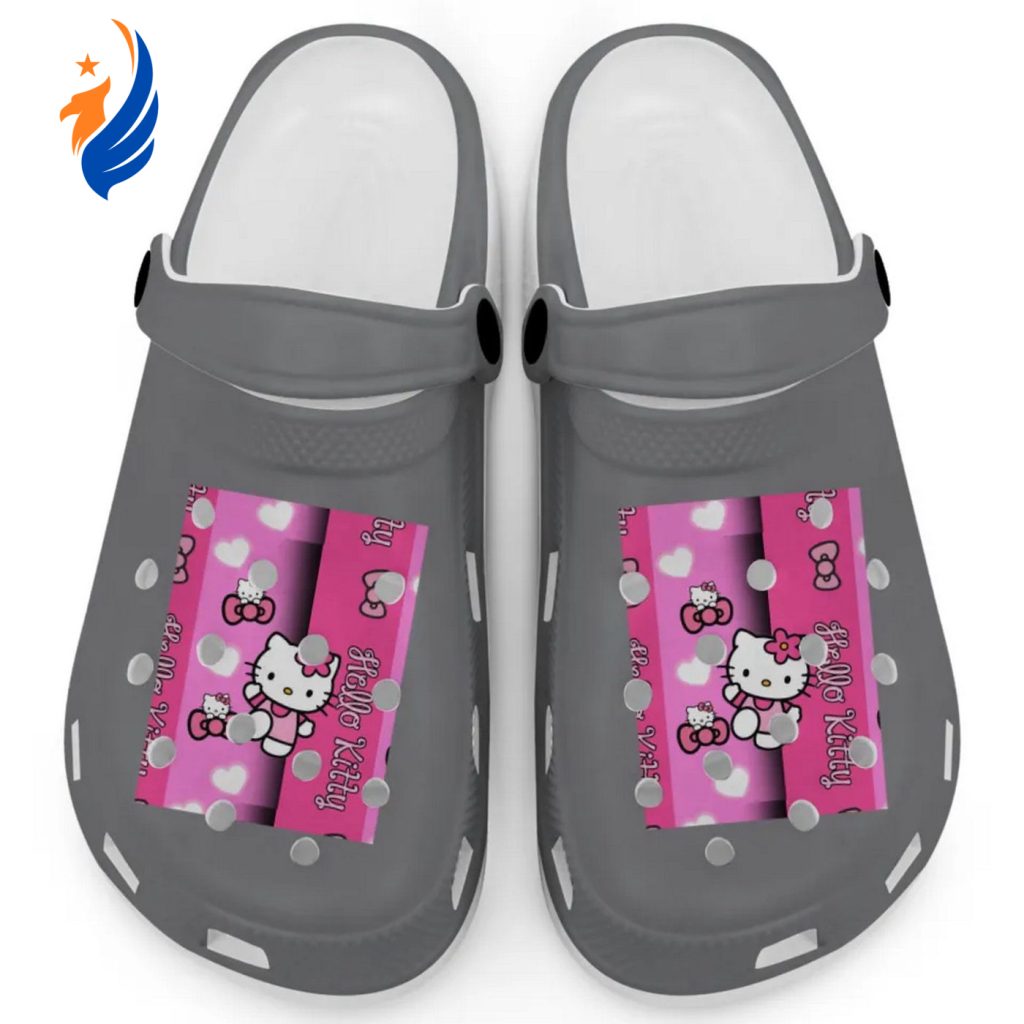 Hello Kitty Pink Stripes Grey Clogs For Kids And Adults Hello Kitty Pink Stripes Grey Clogs For Kids And Adults