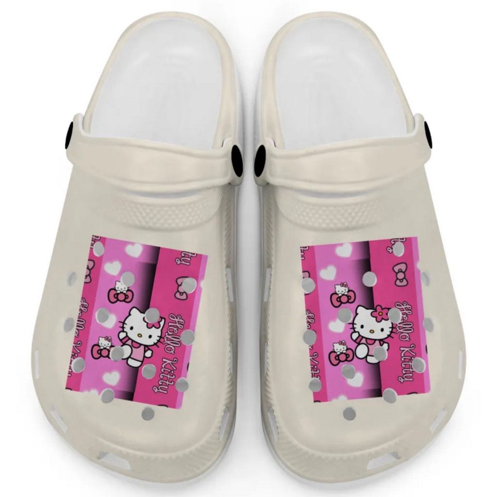 Hello Kitty Pink Stripes Ivory Clogs For Kids And Adults Hello Kitty Pink Stripes Ivory Clogs For Kids And Adults