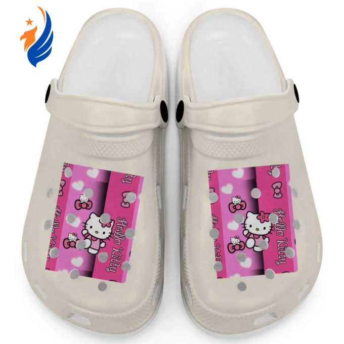 Hello Kitty Pink Stripes Ivory Clogs For Kids And Adults Hello Kitty Pink Stripes Ivory Clogs For Kids And Adults