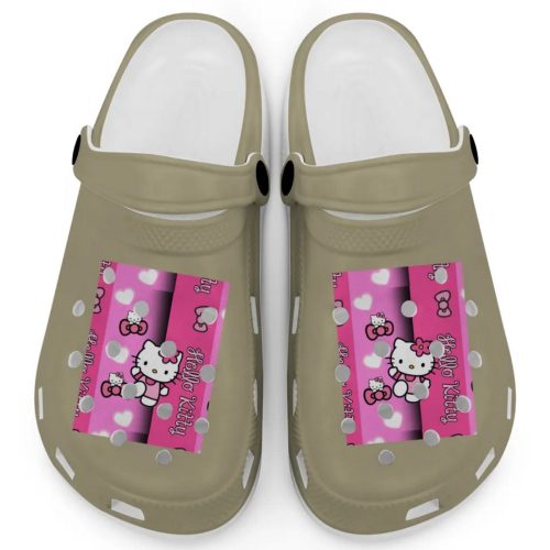 Hello Kitty Pink Stripes Khaki Clogs For Kids And Adults