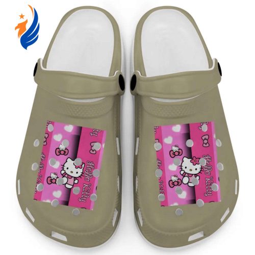 Hello Kitty Pink Stripes Khaki Clogs For Kids And Adults