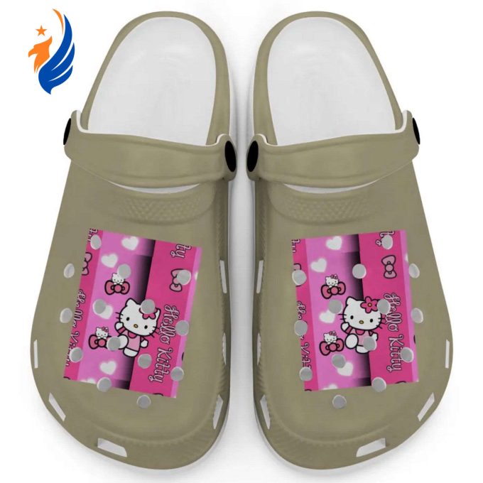 Hello Kitty Pink Stripes Khaki Clogs For Kids And Adults Hello Kitty Pink Stripes Khaki Clogs For Kids And Adults