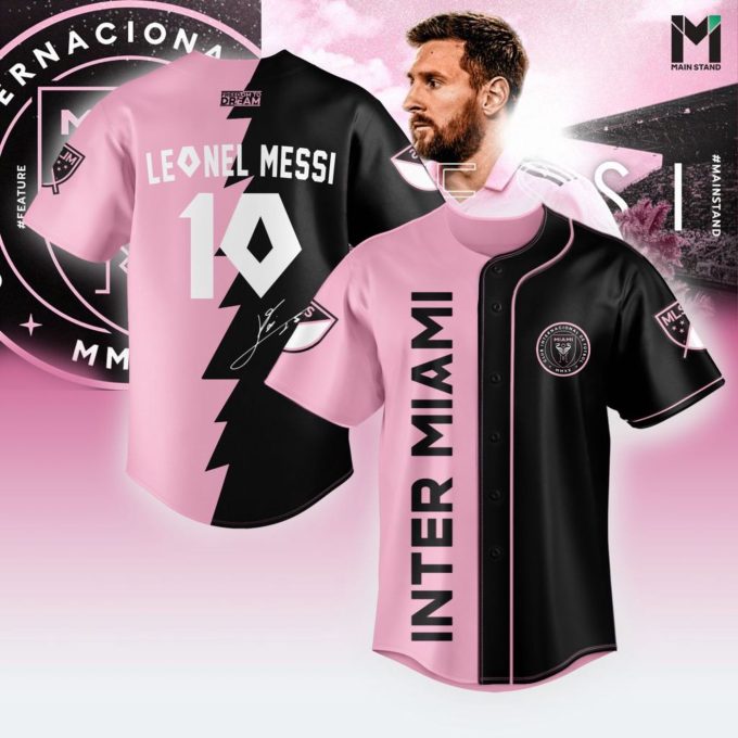Inter Miami Leo Messi Black And Pink Baseball Jersey Gift for Men Women