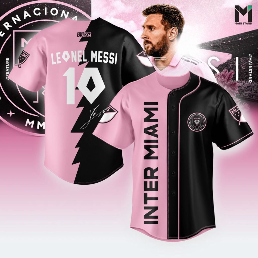 Inter Miami Leo Messi Black And Pink Baseball Jersey Gift for Men Women Inter Miami Leo Messi Black And Pink Baseball Jersey Gift for Men Women