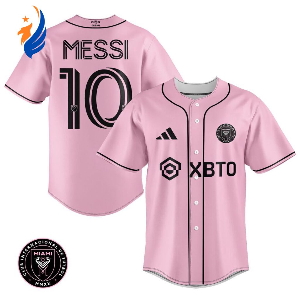 Inter Miami Leo Messi Pink Baseball Jersey Gift for Men Women Inter Miami Leo Messi Pink Baseball Jersey Gift for Men Women
