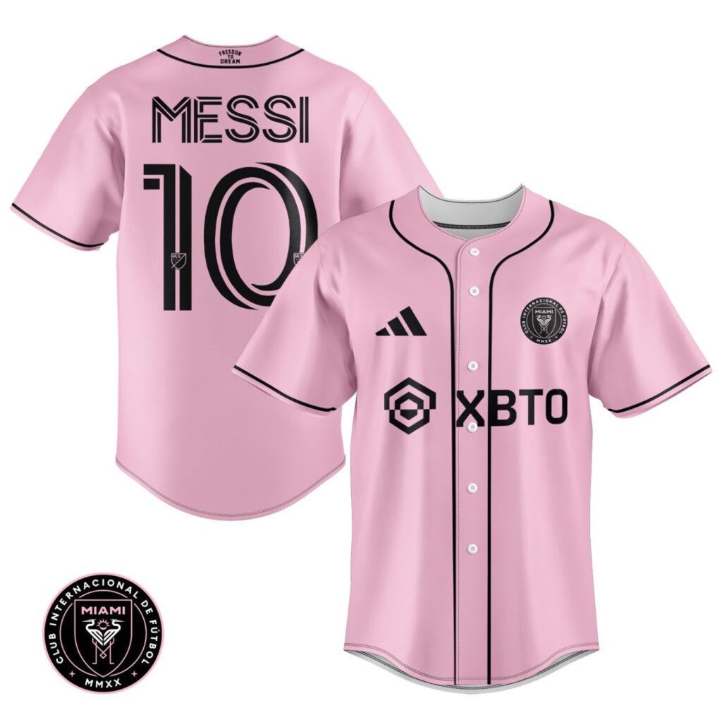 Inter Miami Leo Messi Pink Baseball Jersey Gift for Men Women Inter Miami Leo Messi Pink Baseball Jersey Gift for Men Women