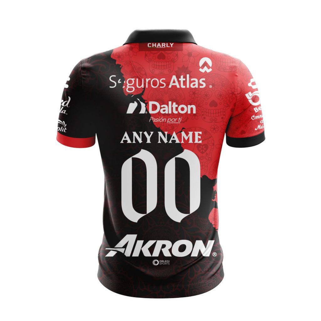 LIGA MX Atlas F.C 2023 – 2024 Home Dia De Muertos Design Polo LIGA MX Atlas F.C 2023 – 2024 Home Dia De Muertos Design Polo