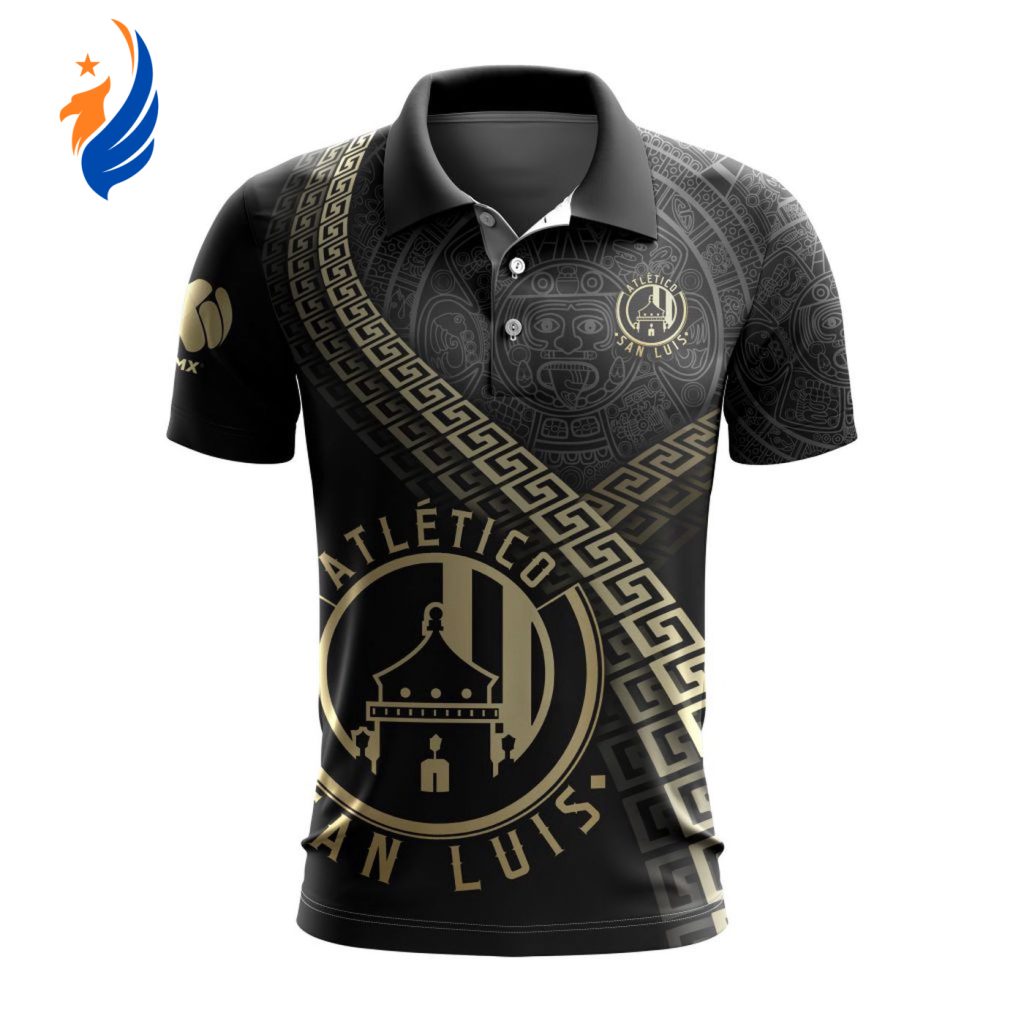 LIGA MX Atletico San Luis Special Black And Gold Design Polo LIGA MX Atletico San Luis Special Black And Gold Design Polo