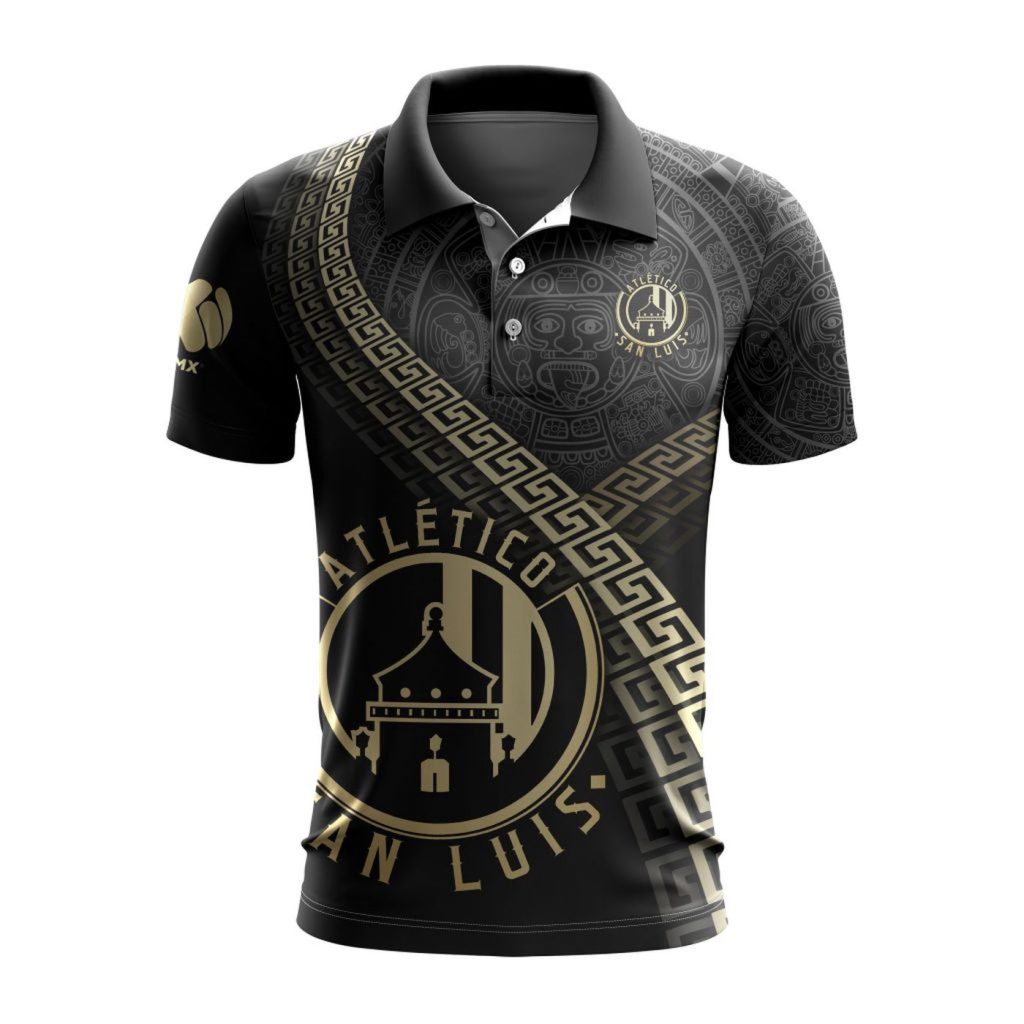 LIGA MX Atletico San Luis Special Black And Gold Design Polo LIGA MX Atletico San Luis Special Black And Gold Design Polo