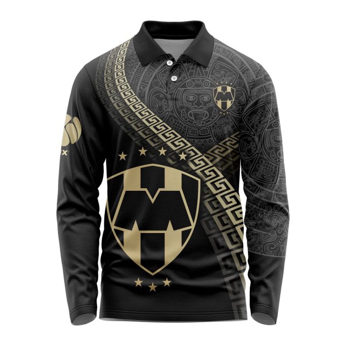 LIGA MX C.F. Monterrey Special Black And Gold Long Sleeve Polo Design Gift for Men Women
