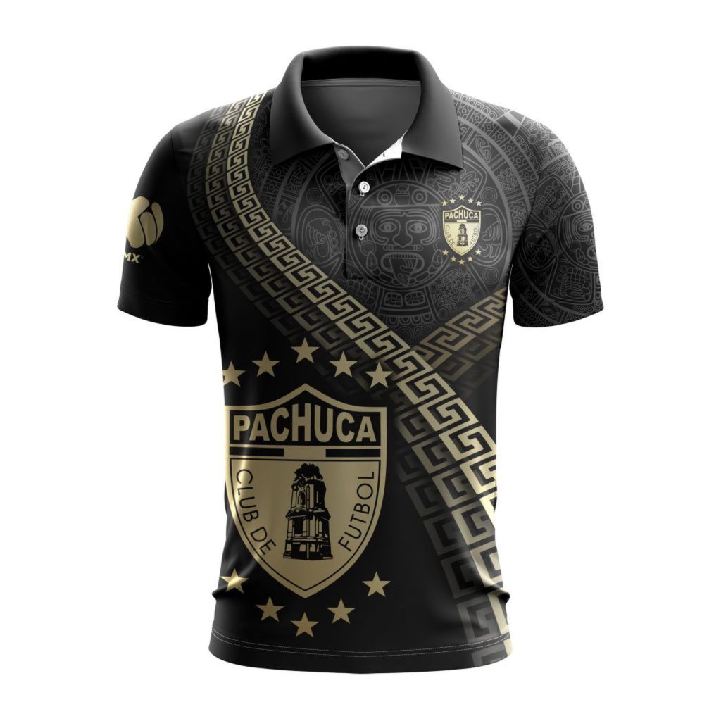 LIGA MX C.F. Pachuca Special Black And Gold Design Polo LIGA MX C.F. Pachuca Special Black And Gold Design Polo