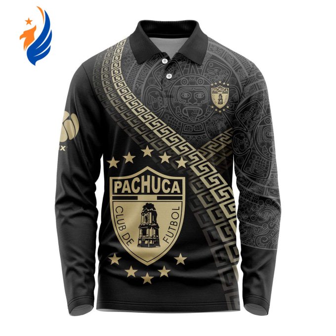 LIGA MX C.F. Pachuca Special Black And Gold Long Sleeve Polo Design Gift for Men Women LIGA MX C.F. Pachuca Special Black And Gold Long Sleeve Polo Design Gift for Men Women