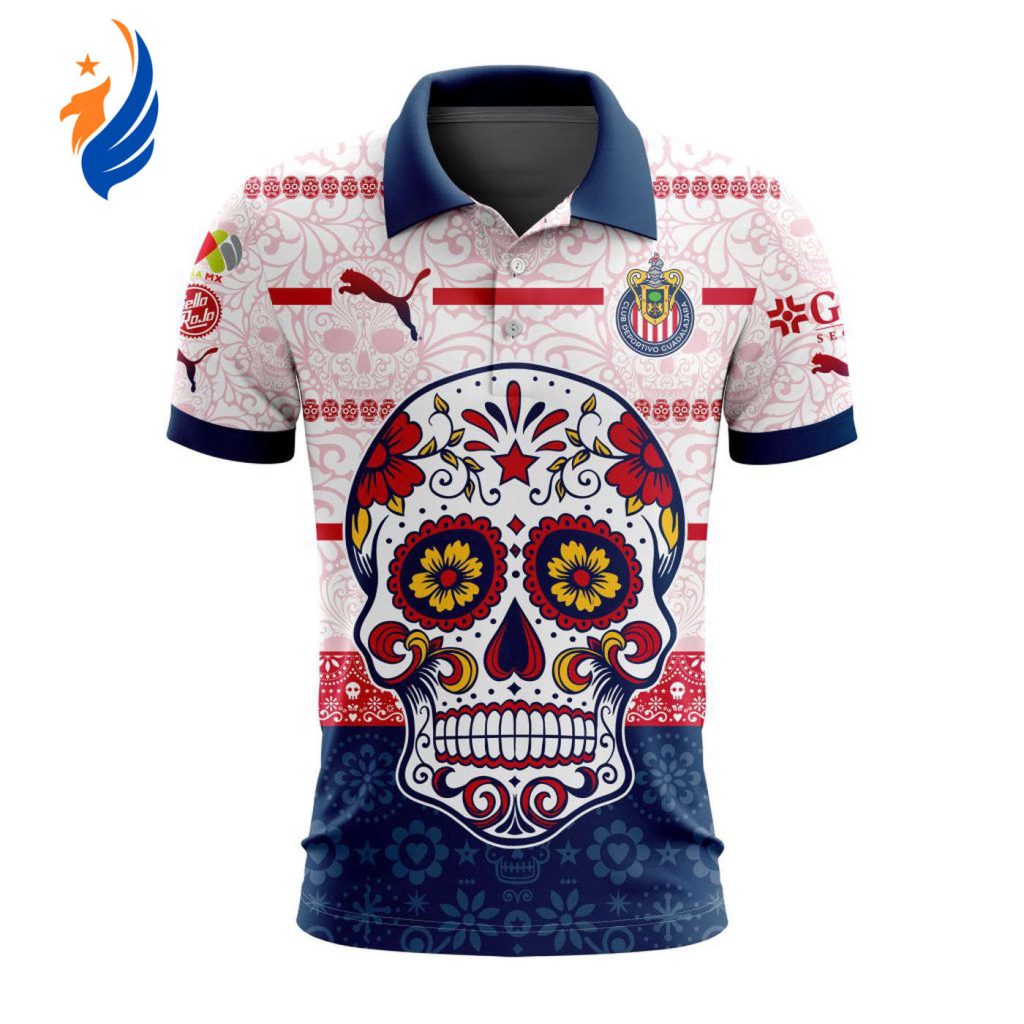 LIGA MX Chivas Guadalajara 2023 – 2024 Away Dia De Muertos Design Polo LIGA MX Chivas Guadalajara 2023 – 2024 Away Dia De Muertos Design Polo