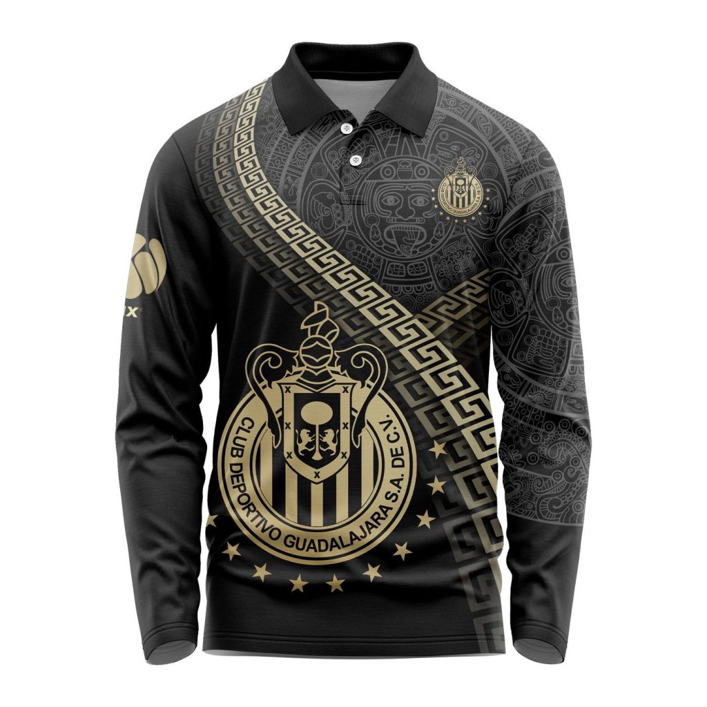 LIGA MX Chivas Guadalajara Special Black And Gold Long Sleeve Polo Design Gift for Men Women LIGA MX Chivas Guadalajara Special Black And Gold Long Sleeve Polo Design Gift for Men Women