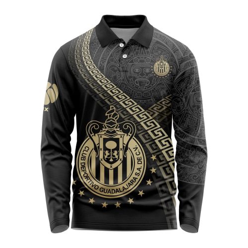LIGA MX Chivas Guadalajara Special Black And Gold Long Sleeve Polo Design Gift for Men Women