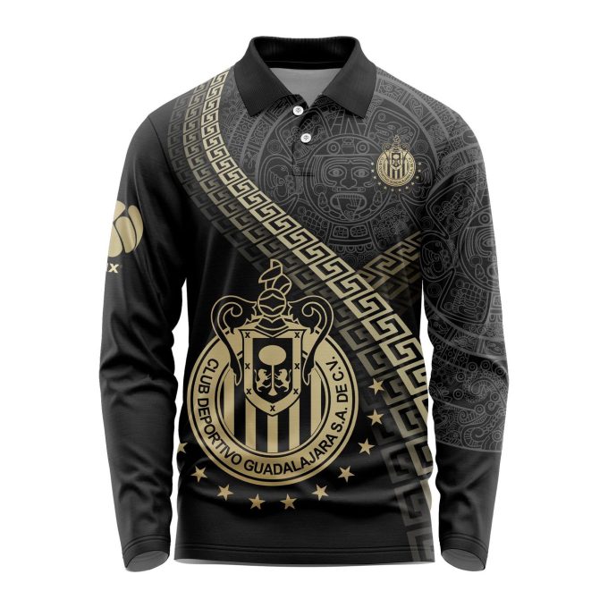 LIGA MX Chivas Guadalajara Special Black And Gold Long Sleeve Polo Design Gift for Men Women