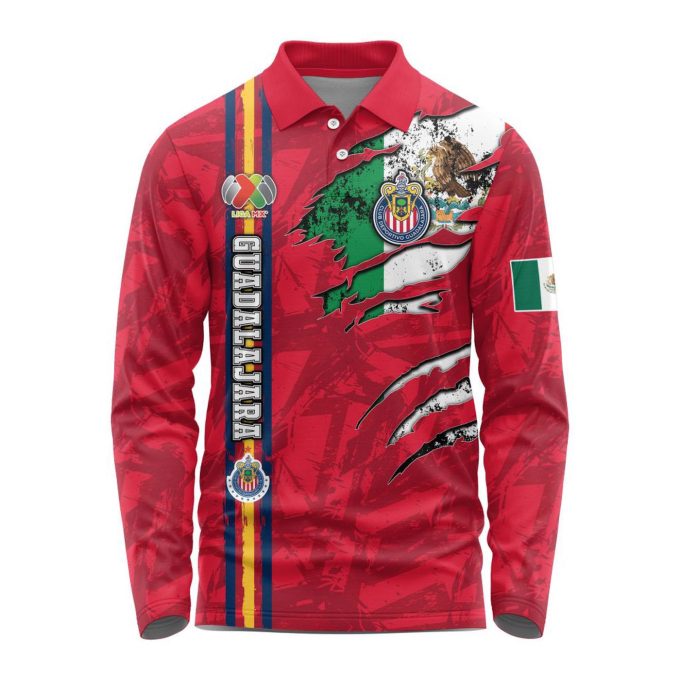 LIGA MX Chivas Guadalajara Special Long Sleeve Polo Design Kits Gift for Men Women 3d Printed Hoodie LIGA MX Chivas Guadalajara Special Long Sleeve Polo Design Kits Gift for Men Women 3d Printed Hoodie
