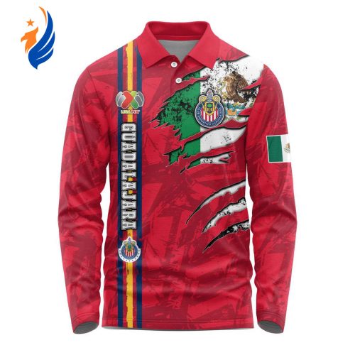 LIGA MX Chivas Guadalajara Special Long Sleeve Polo Design Kits Gift for Men Women 3d Printed Hoodie