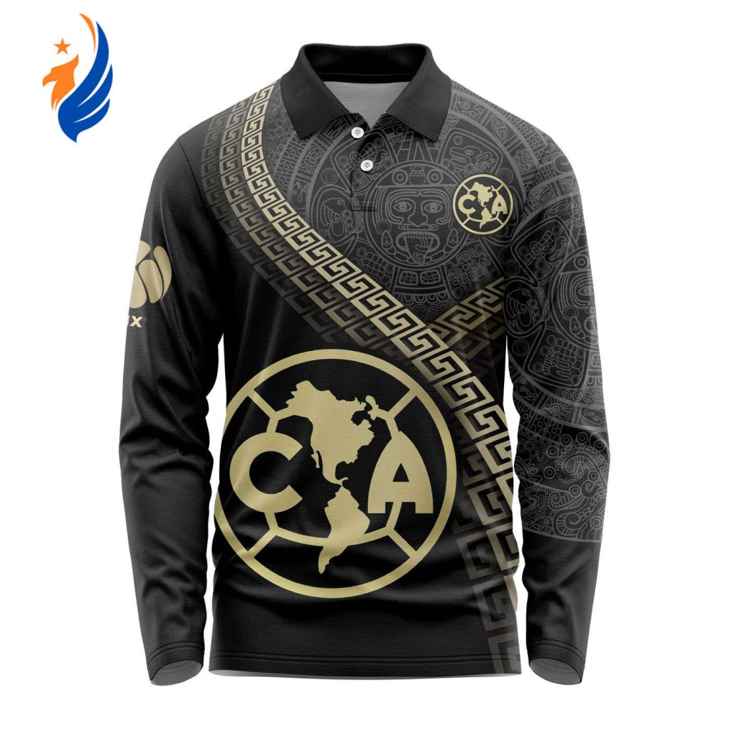 LIGA MX Club America Special Black And Gold Long Sleeve Polo Design Gift for Men Women LIGA MX Club America Special Black And Gold Long Sleeve Polo Design Gift for Men Women