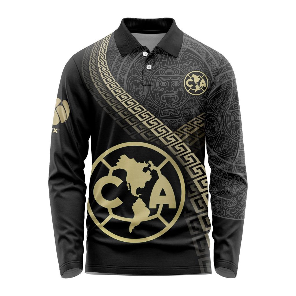 LIGA MX Club America Special Black And Gold Long Sleeve Polo Design Gift for Men Women LIGA MX Club America Special Black And Gold Long Sleeve Polo Design Gift for Men Women