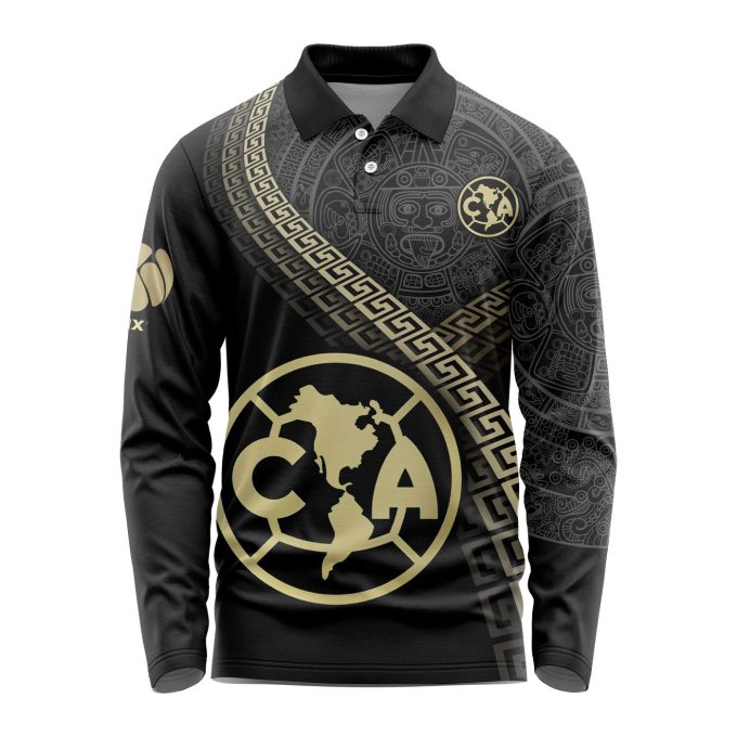 LIGA MX Club America Special Black And Gold Long Sleeve Polo Design Gift for Men Women