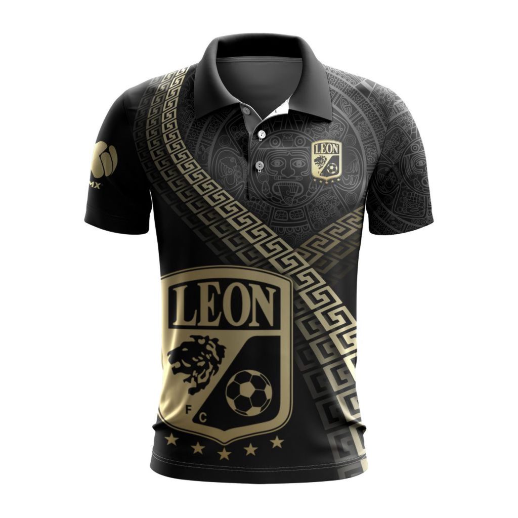 LIGA MX Club Leon Special Black And Gold Design Polo LIGA MX Club Leon Special Black And Gold Design Polo