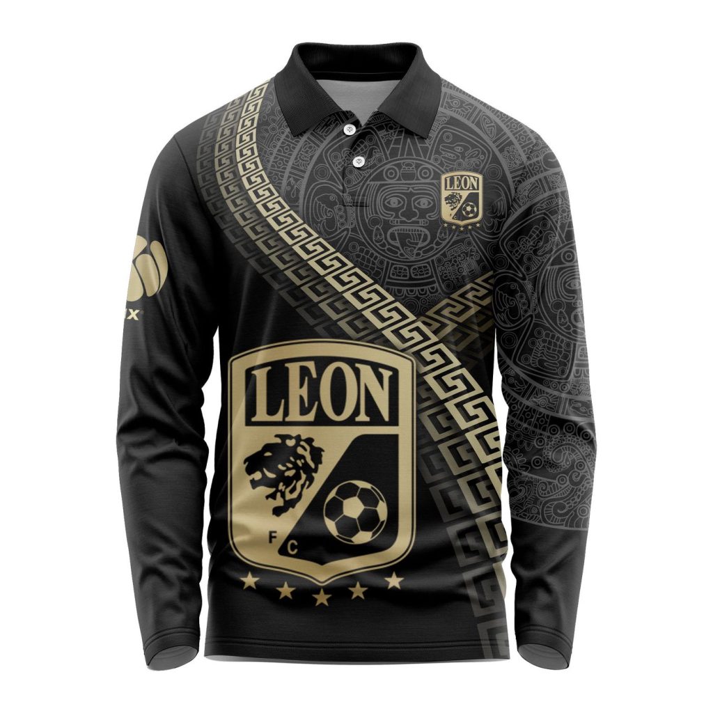 LIGA MX Club Leon Special Black And Gold Long Sleeve Polo Design Gift for Men Women LIGA MX Club Leon Special Black And Gold Long Sleeve Polo Design Gift for Men Women