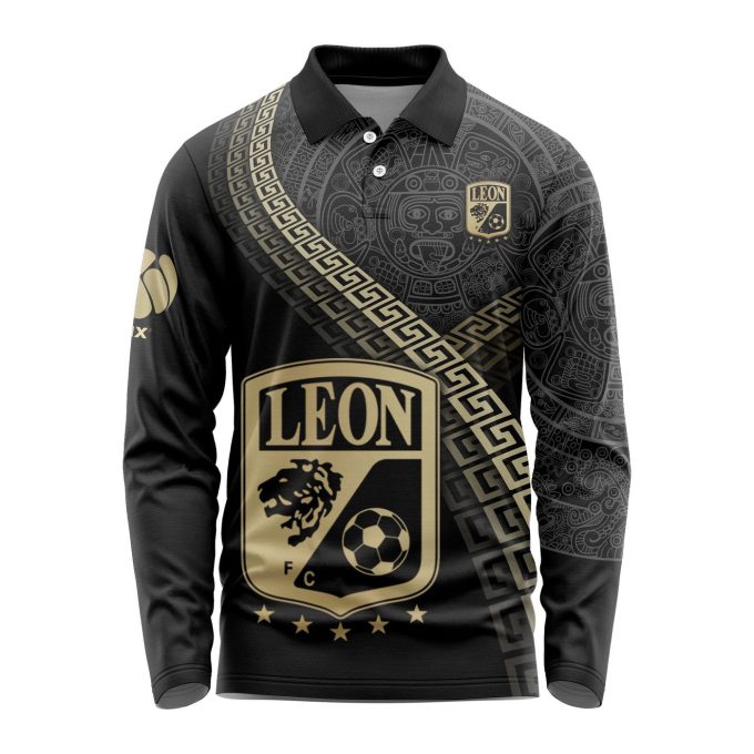 LIGA MX Club Leon Special Black And Gold Long Sleeve Polo Design Gift for Men Women