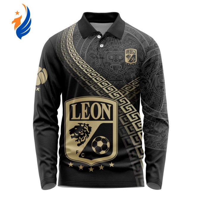 LIGA MX Club Leon Special Black And Gold Long Sleeve Polo Design Gift for Men Women LIGA MX Club Leon Special Black And Gold Long Sleeve Polo Design Gift for Men Women